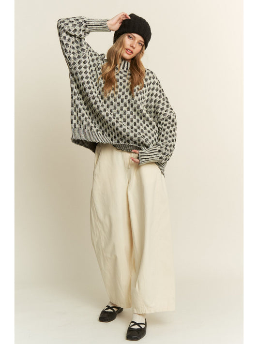 Cleo Oversized Mock Neck Checkered Sweater