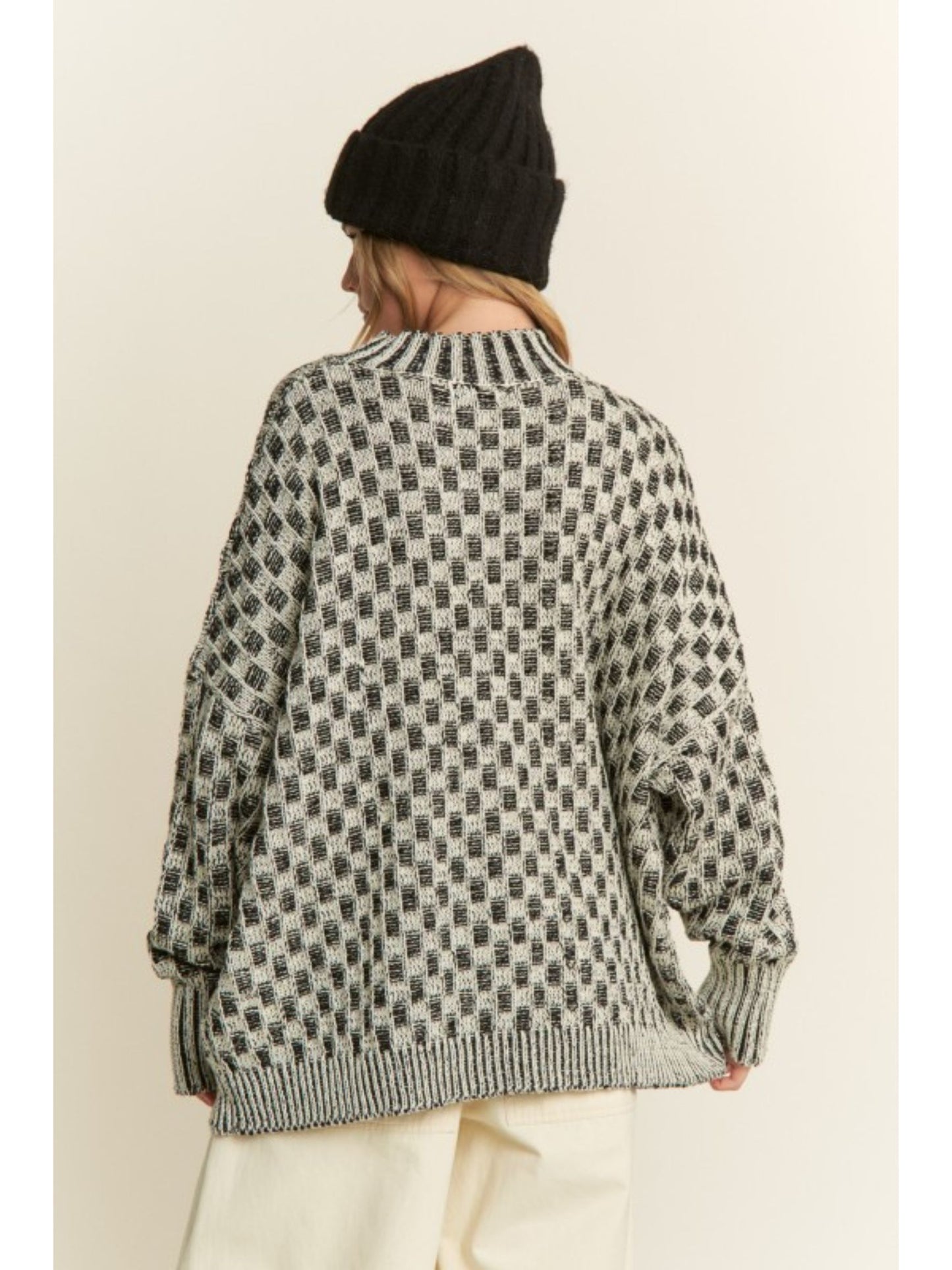 Cleo Oversized Mock Neck Checkered Sweater