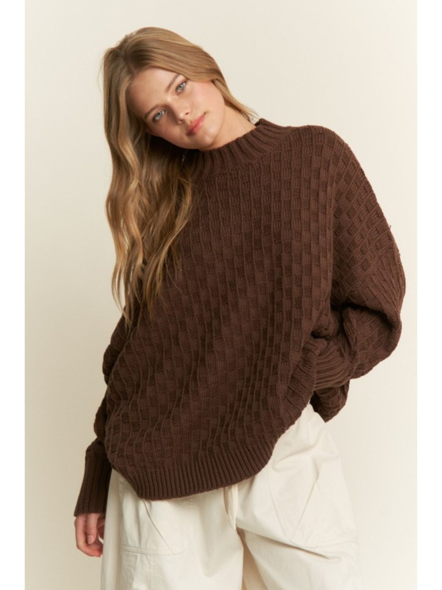 Cleo Oversized Mock Neck Checkered Sweater