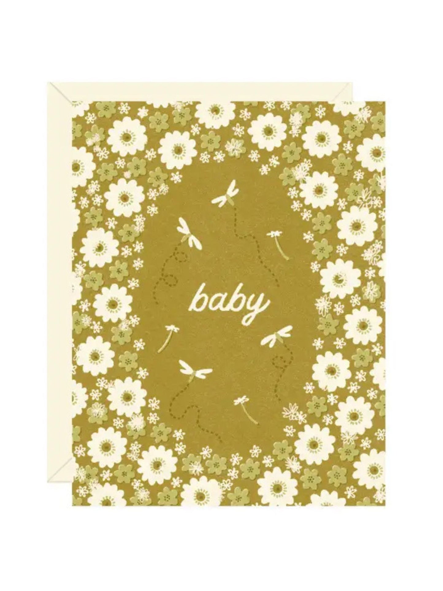 Flowers and Dragonflies Baby Greeting Card
