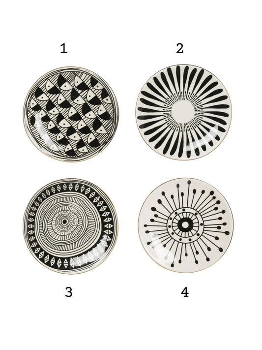 Plate w/ Black and White Pattern & Gold Electroplating