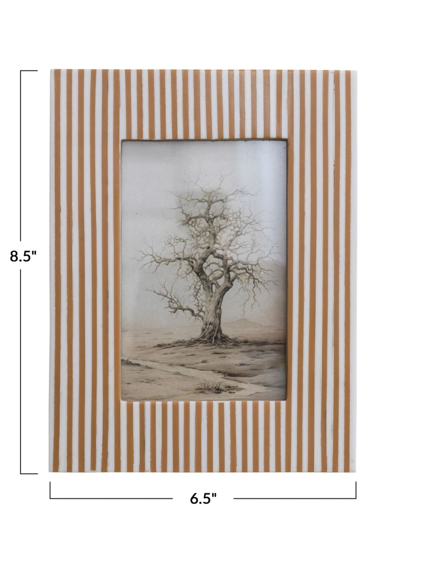 Resin Striped Photo Frame - White & Caramel