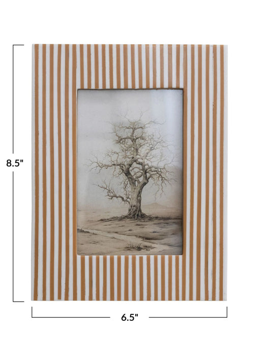 Resin Striped Photo Frame - White & Caramel