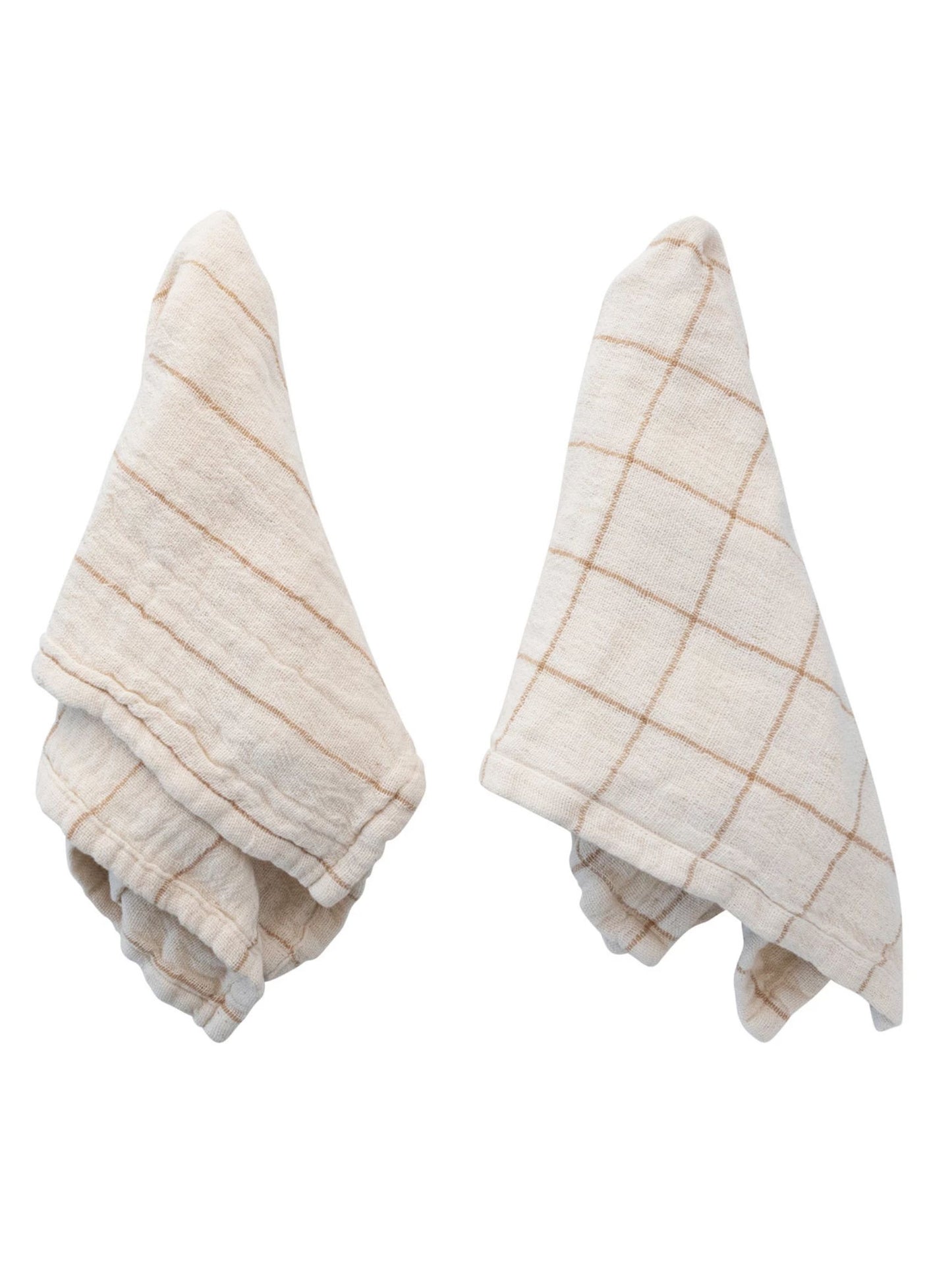 Cotton Double Cloth Napkins w/ Grid/Stripe - Set of 4
