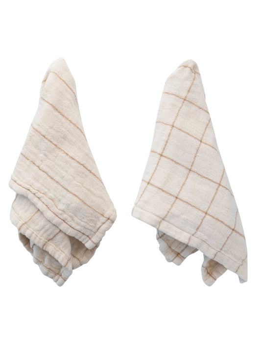 Cotton Double Cloth Napkins w/ Grid/Stripe - Set of 4