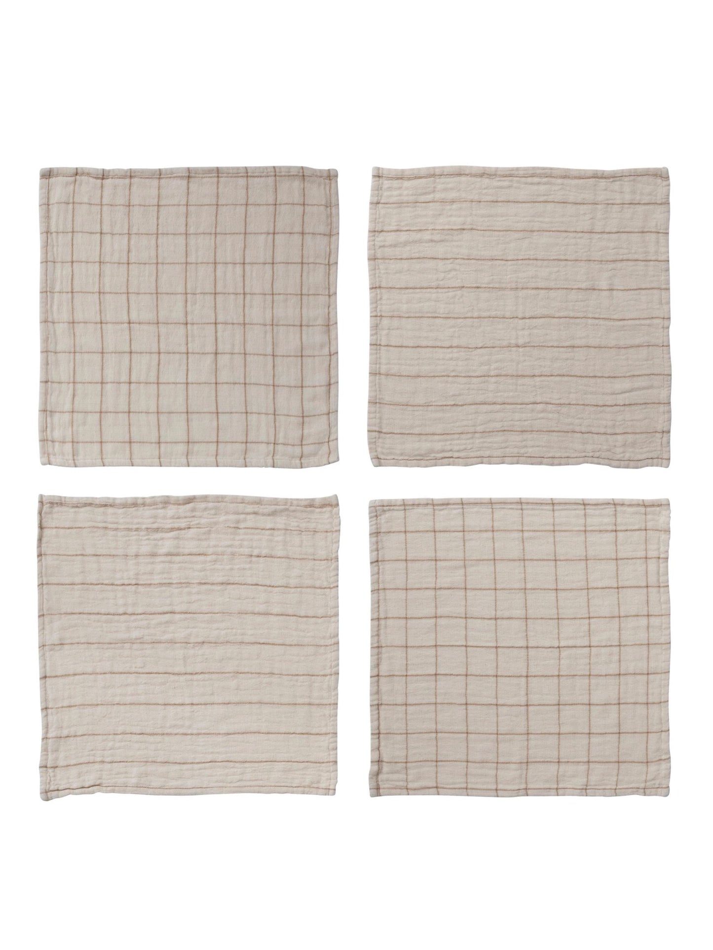 Cotton Double Cloth Napkins w/ Grid/Stripe - Set of 4