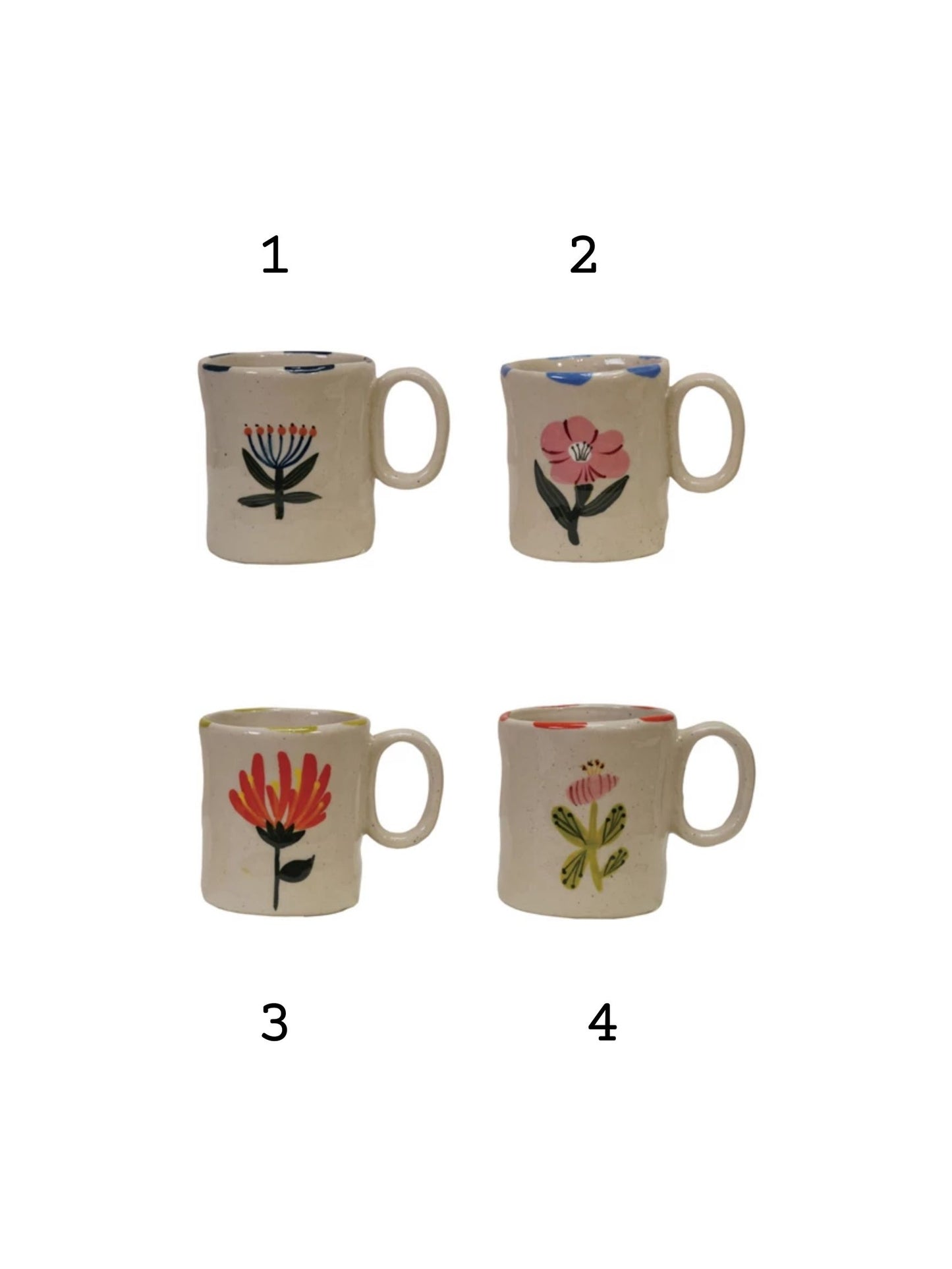 5 oz. Hand-Painted Stoneware Mug w/ Flowers