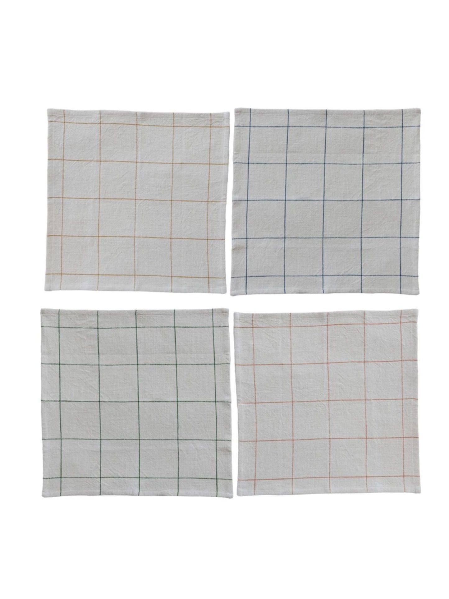 Woven Cotton Napkins with Grid Pattern