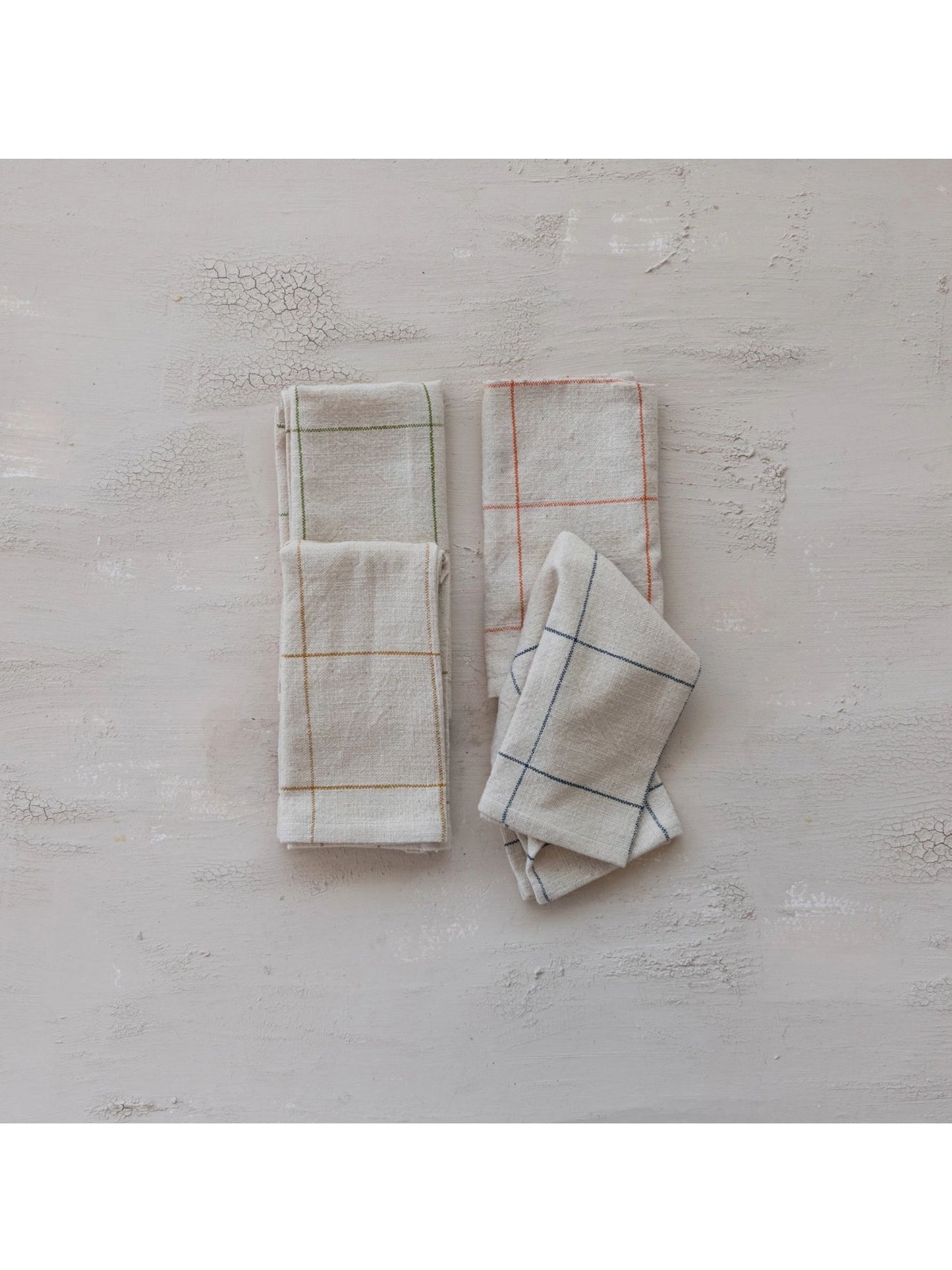 Woven Cotton Napkins with Grid Pattern