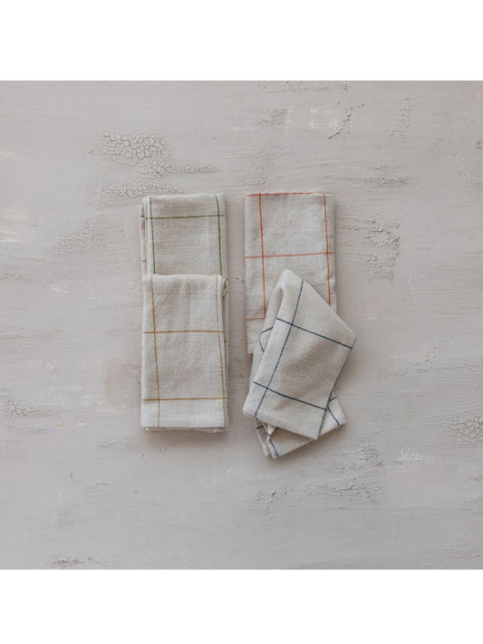 Woven Cotton Napkins with Grid Pattern