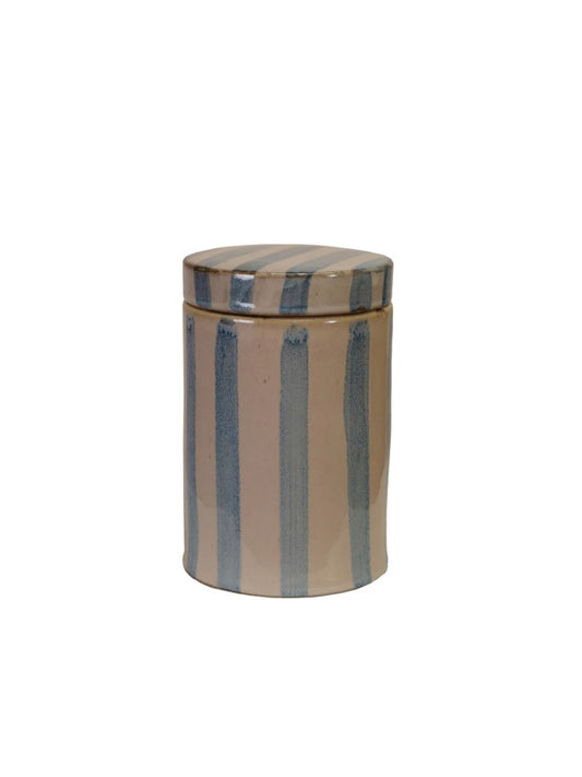 Hand-Painted Stoneware Striped Jar with Lid