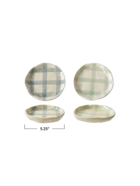 Hand-Painted Stoneware Plate w/ Grid Pattern