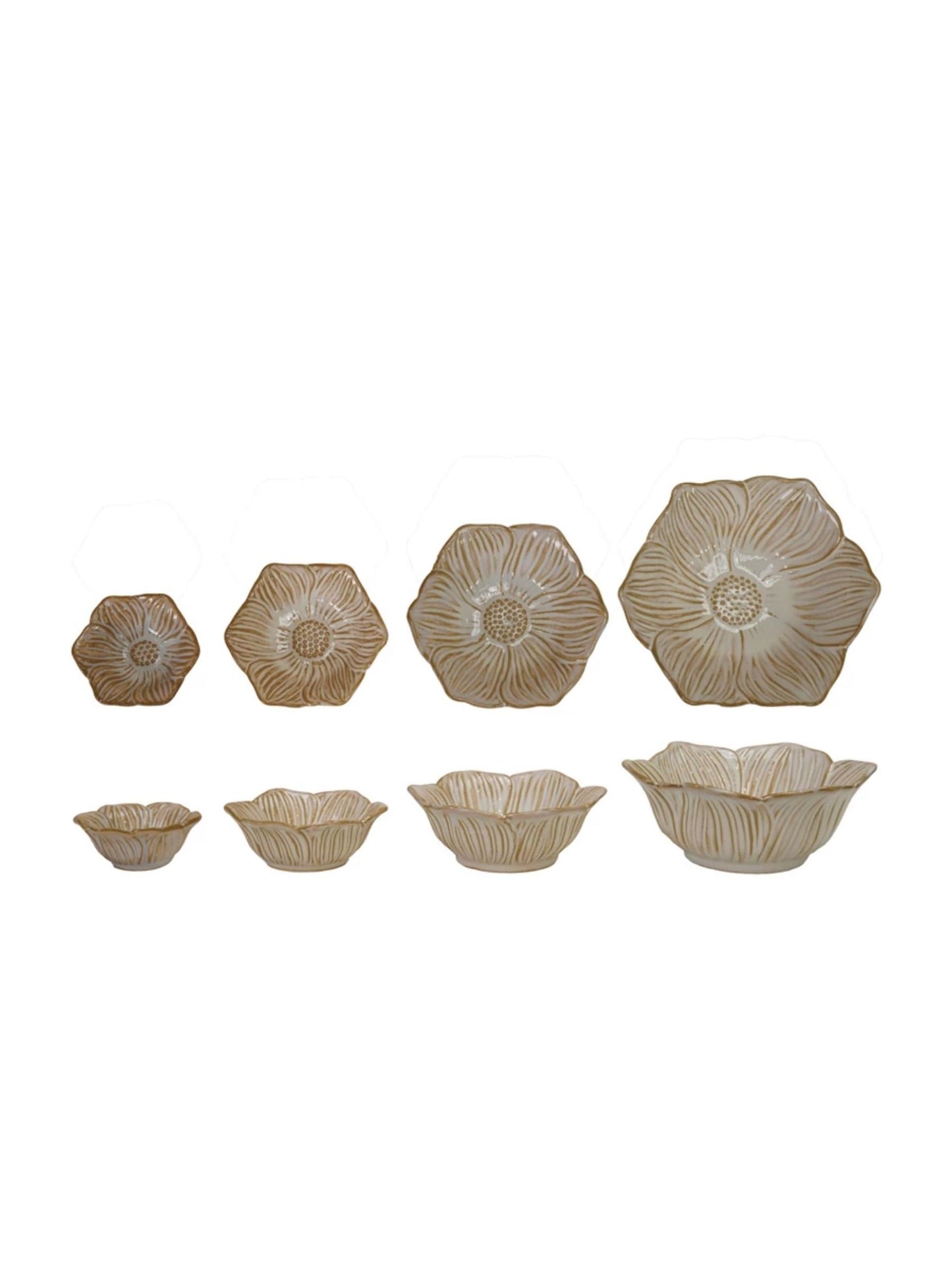 Stoneware Flower Shaped Bowls - Set of 4