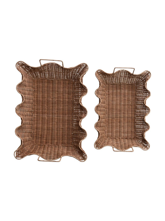 Decorative Hand-Woven Rattan Scalloped Tray - Pick Up Only