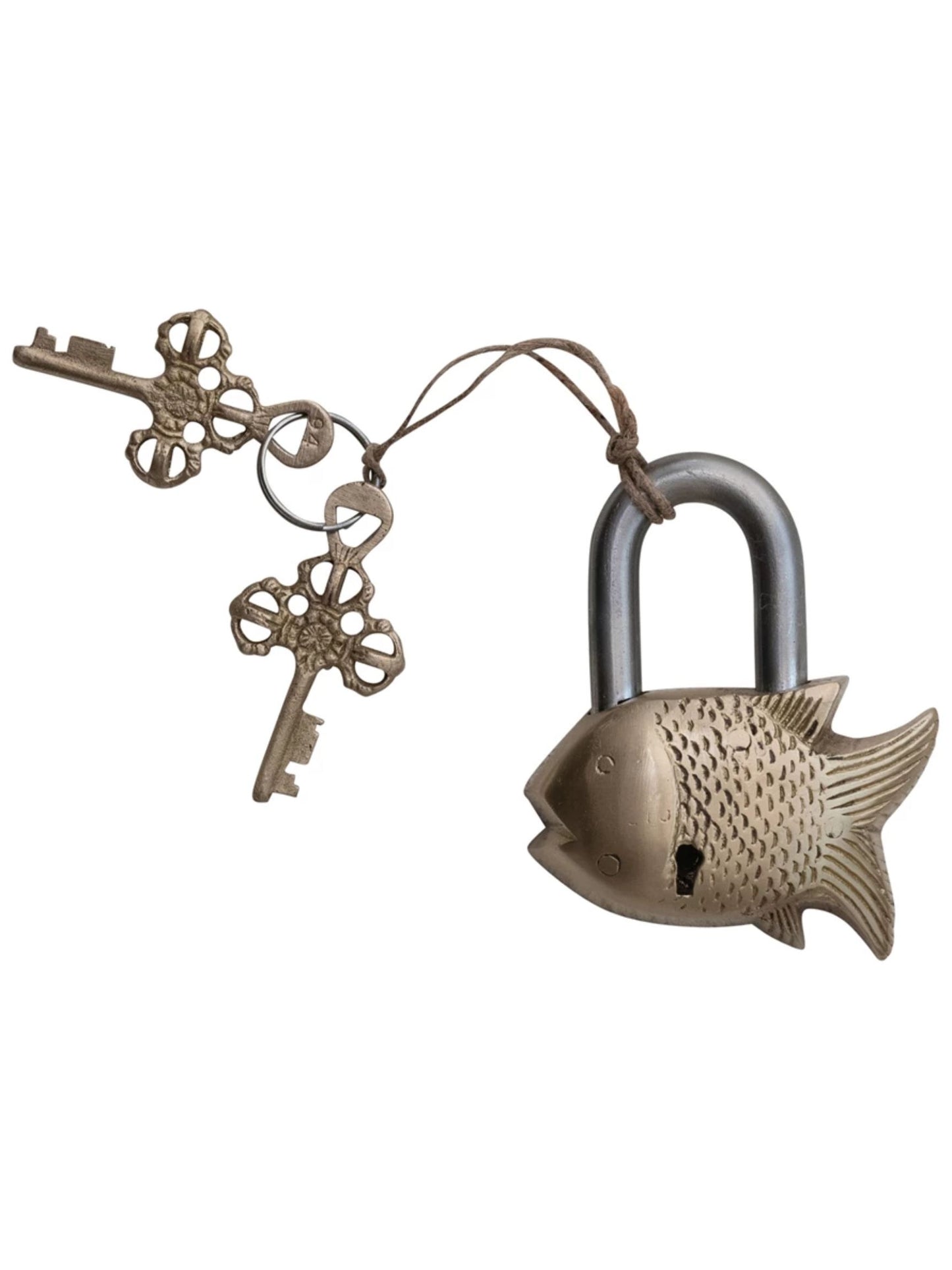 Brass & Metal Fish Shaped Lock w/ 2 Brass Keys