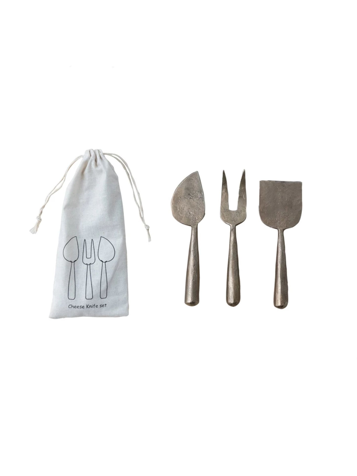 Hand-Forged Metal Cheese Servers, Set of 3 in Drawstring Bag