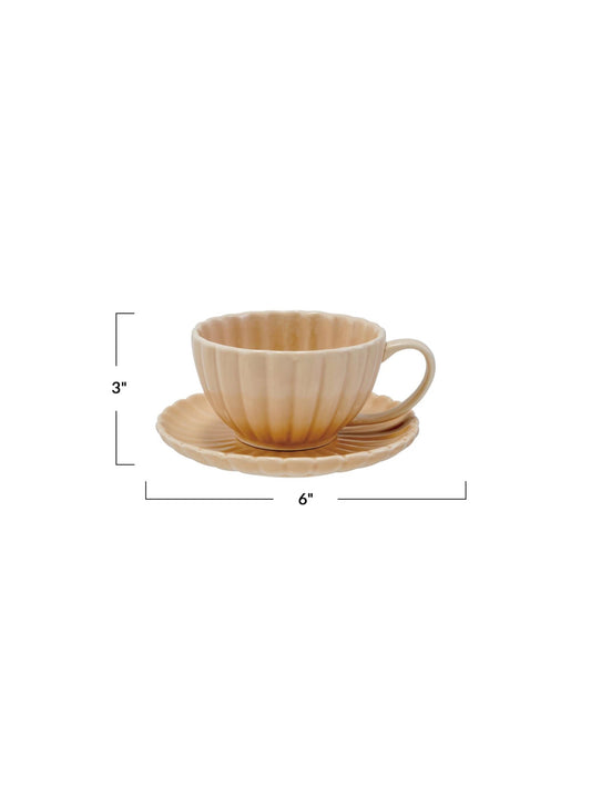 Stoneware Ribbed Mug w/ Saucer