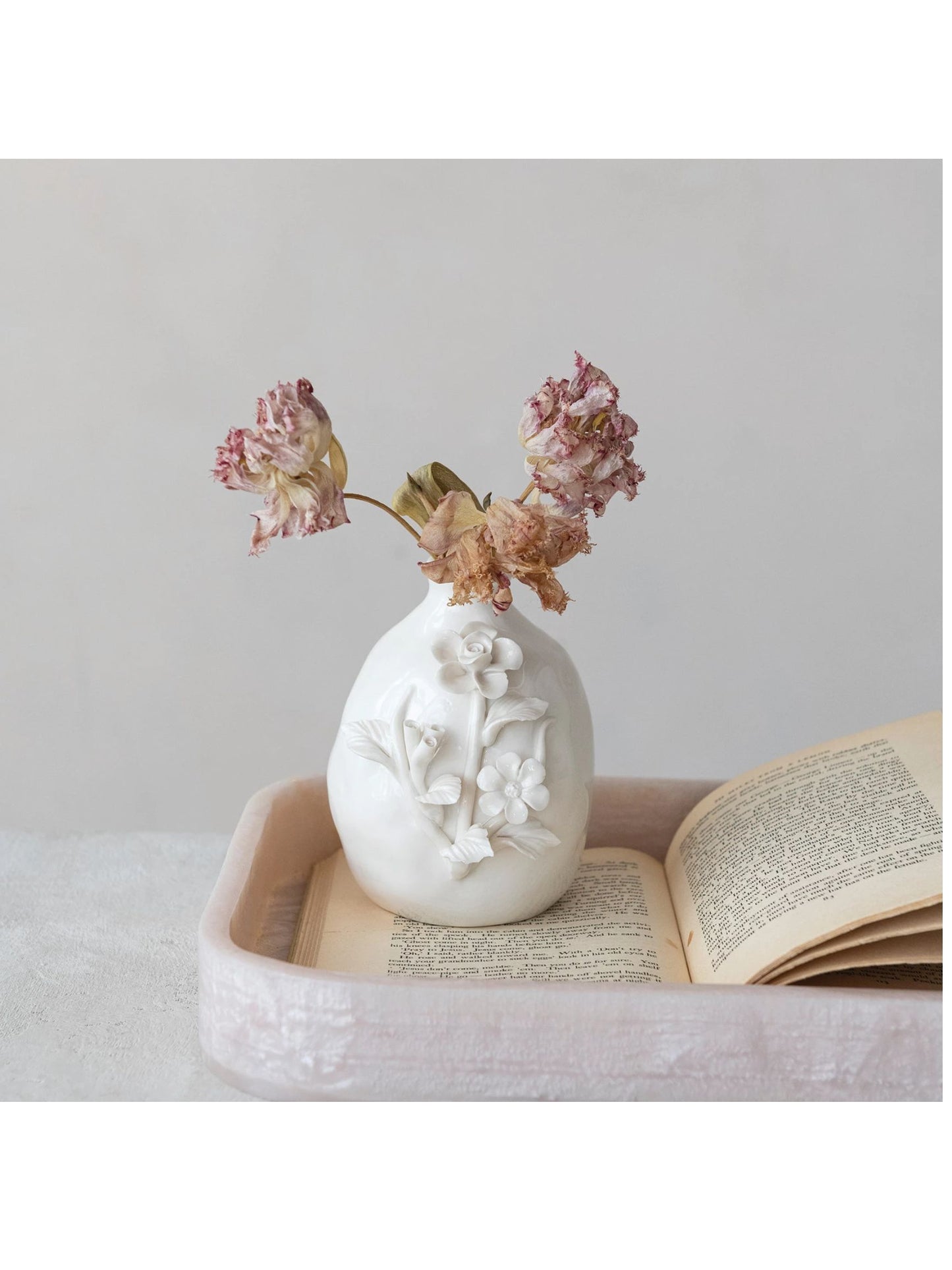 Stoneware Vase with 3D Flowers