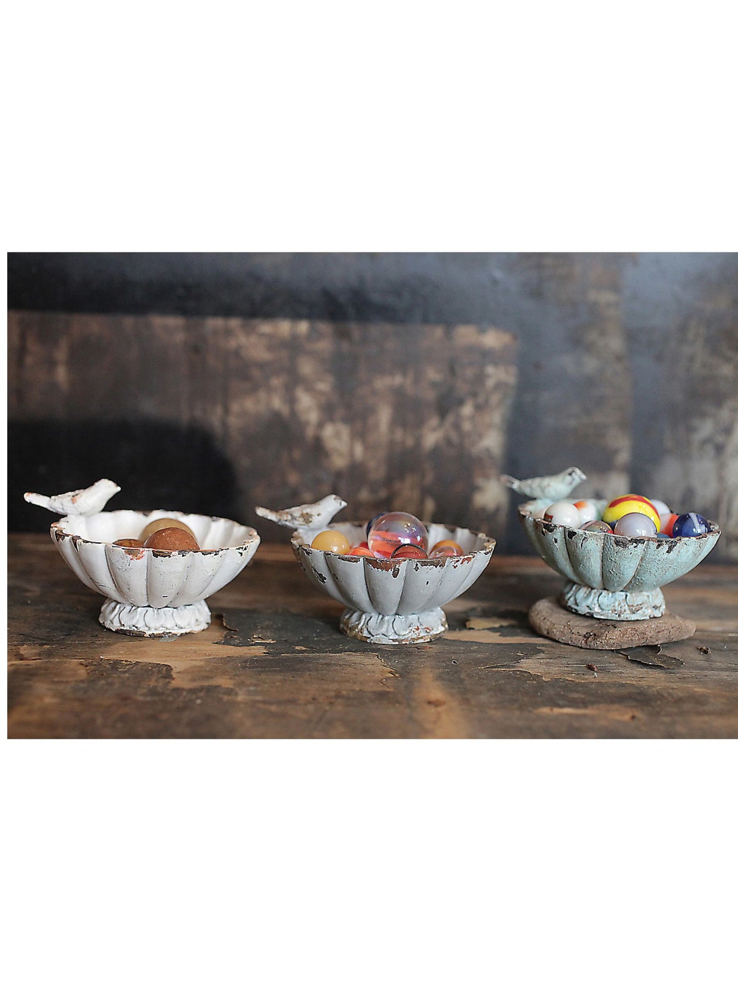 Distressed Pewter Bowl with Bird