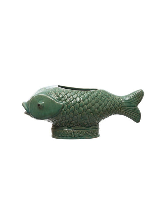 Debossed Stoneware Fish Planter - Pick Up Only