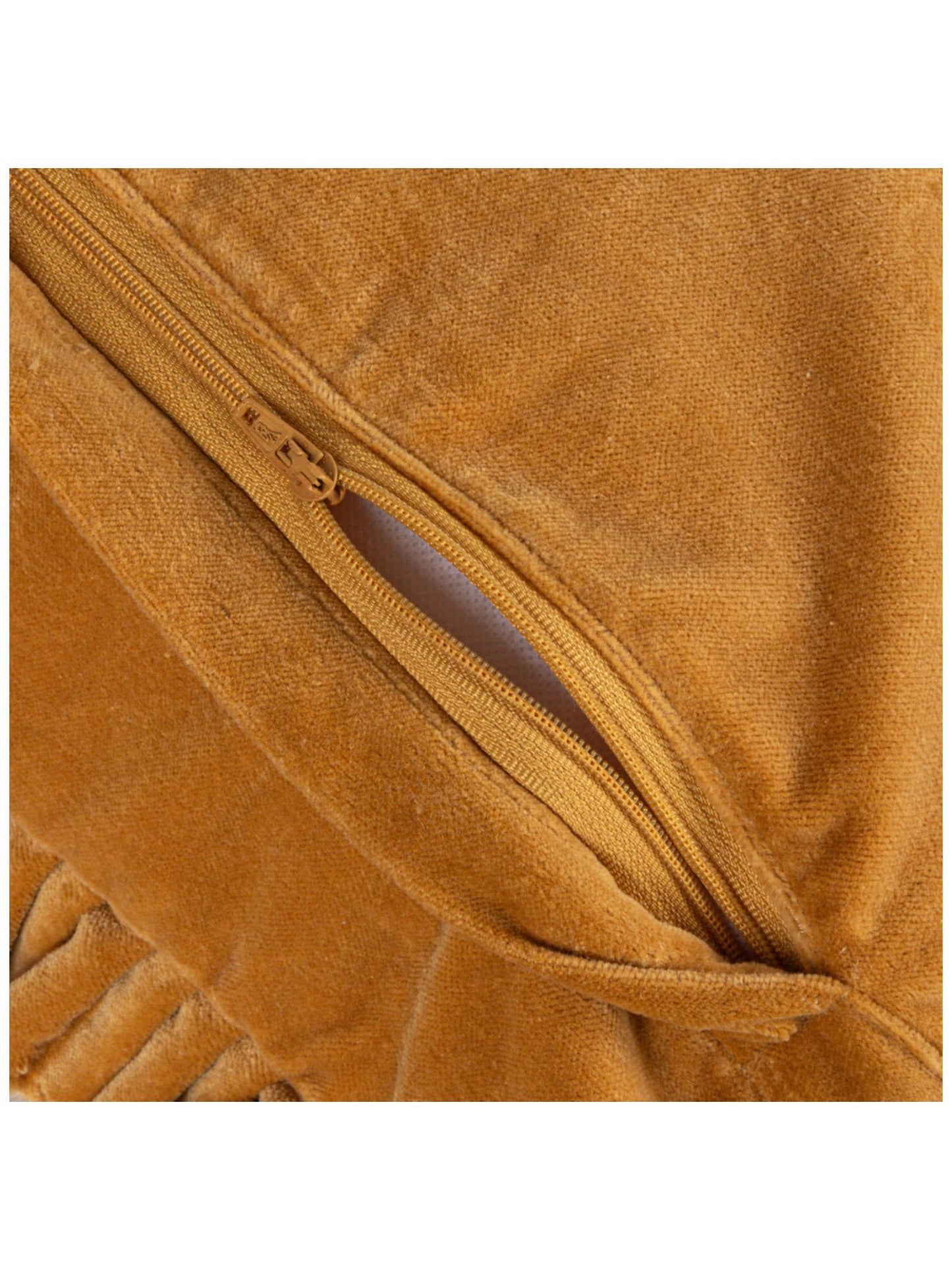 20" Square Cotton Velvet Pillow w/ Ruffled Trim, Mustard