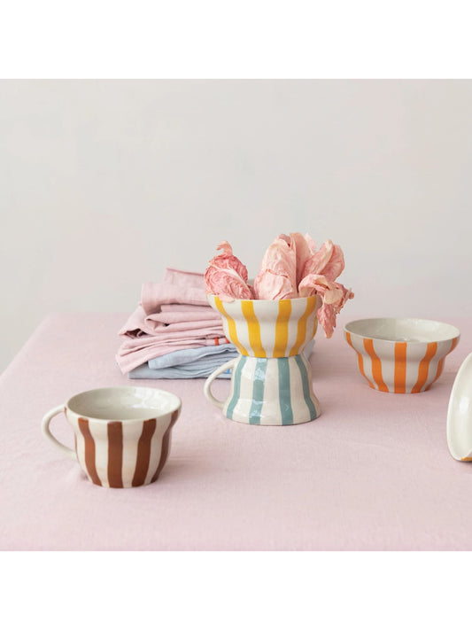 8 oz. Hand-Painted Stoneware Striped Mug