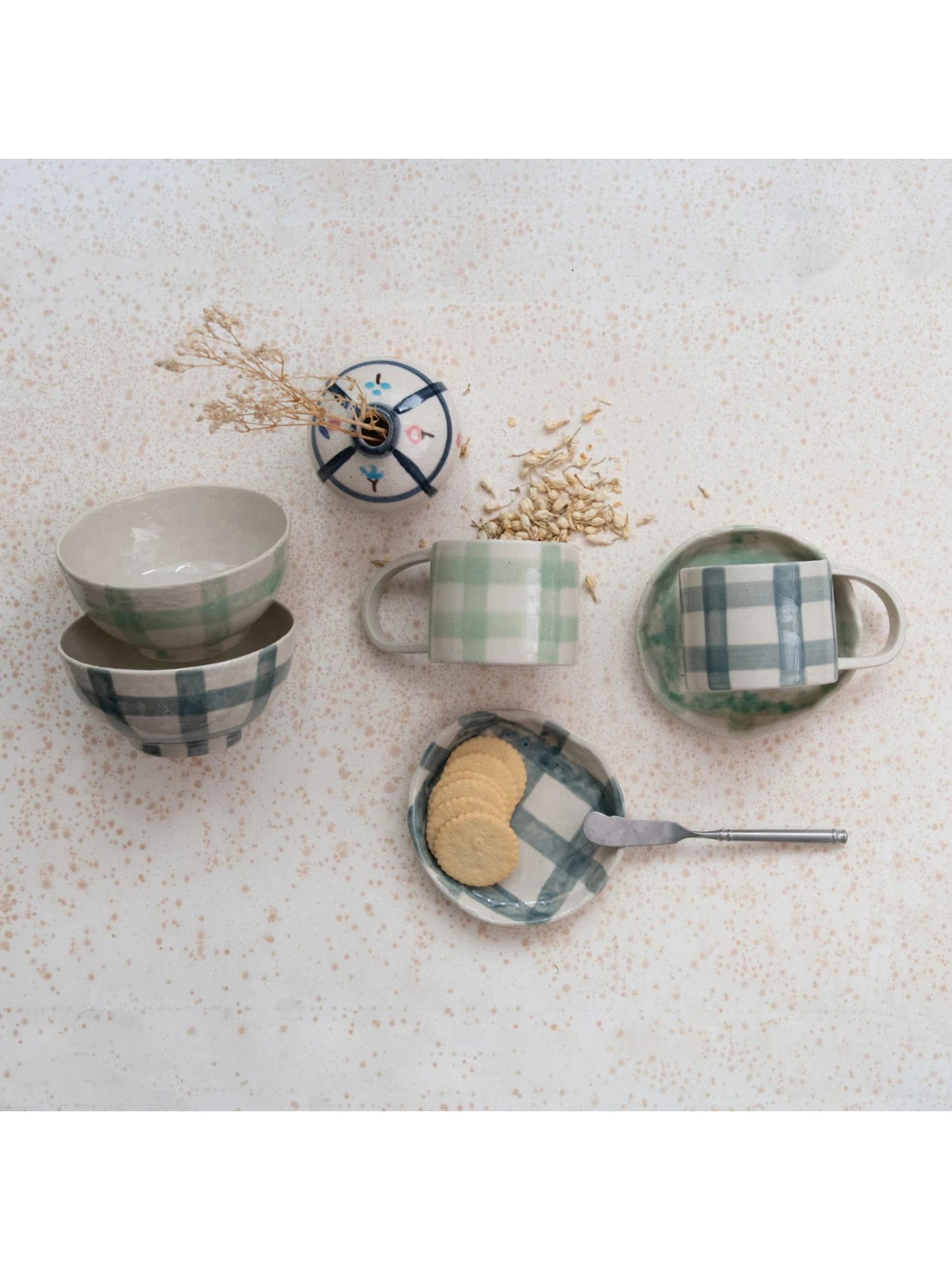 12 oz. Hand-Painted Stoneware Mug w/ Grid Pattern