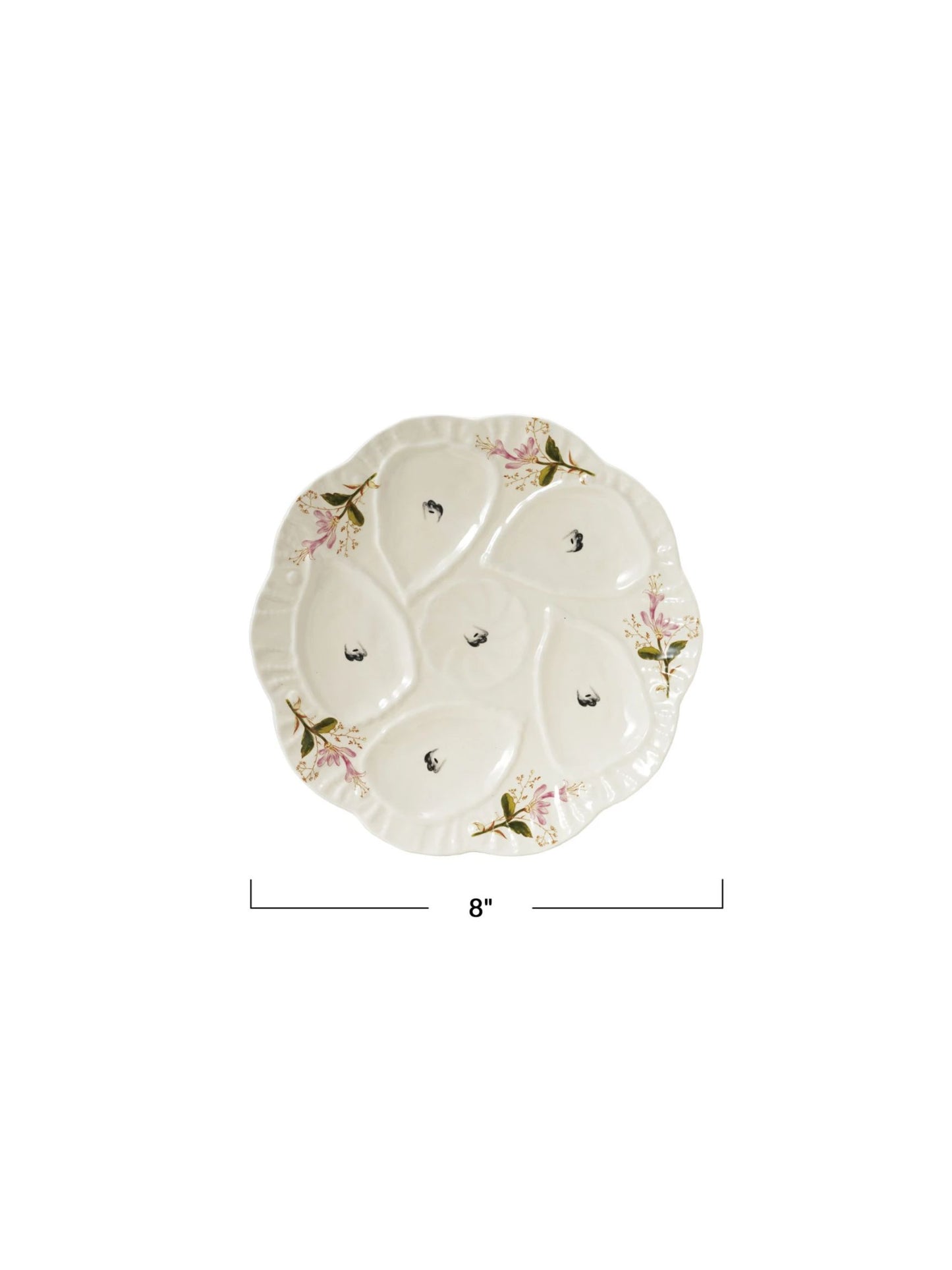 Stoneware Vintage Reproduction Scalloped Oyster Plate w/ Flowers