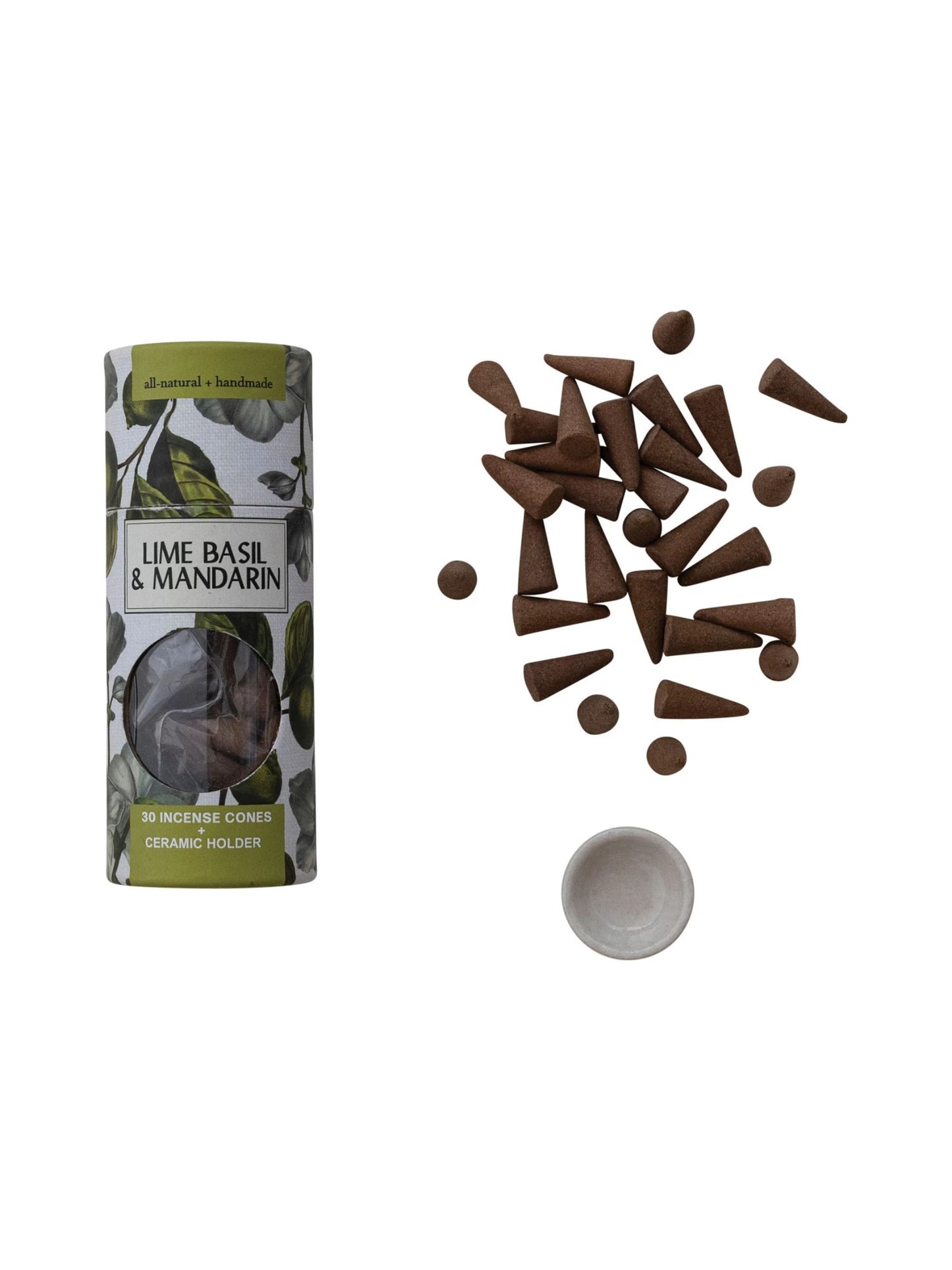 Lime Basil & Mandarin Scented Incense Cones with Holder