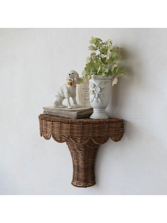 Hand-Woven Rattan Scalloped Wall Shelf - Pick Up Only