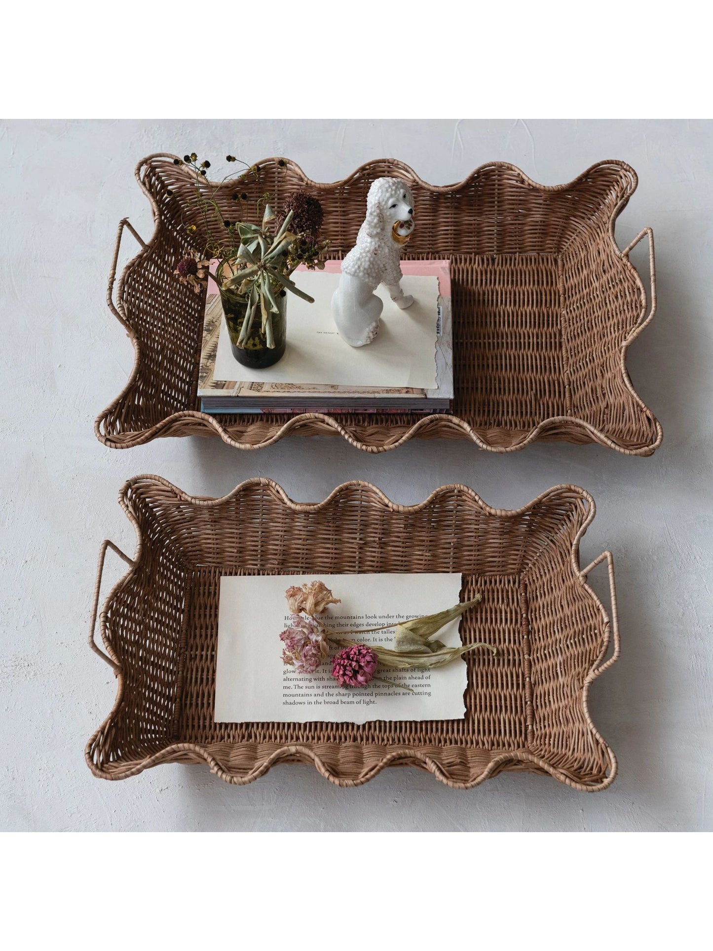 Decorative Hand-Woven Rattan Scalloped Tray - Pick Up Only