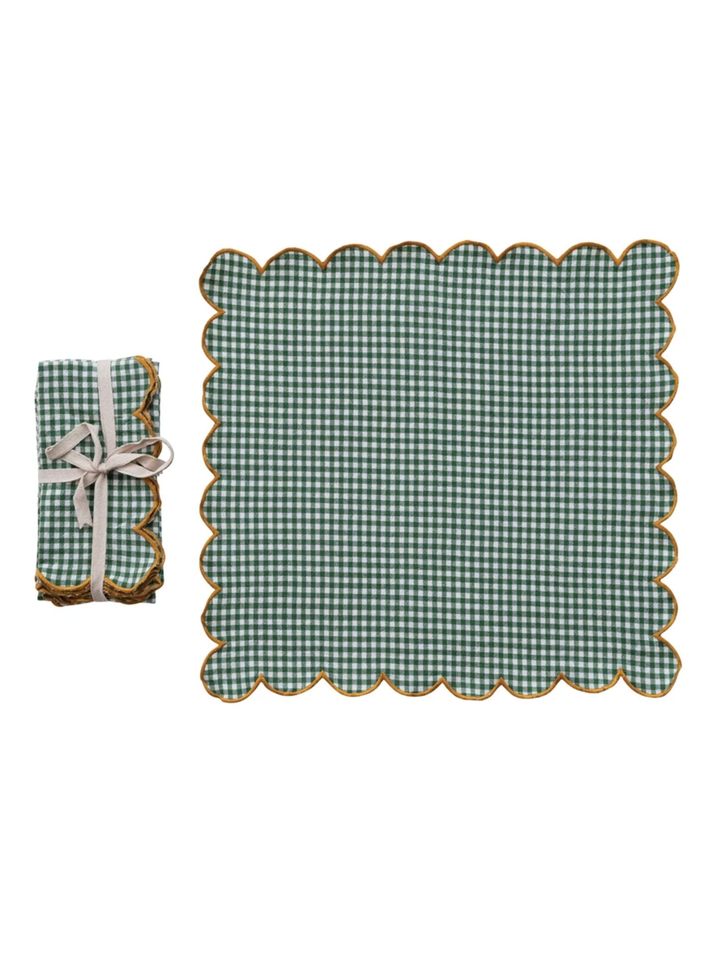 Cotton Scalloped Napkins with Contrasting Stitched Edges