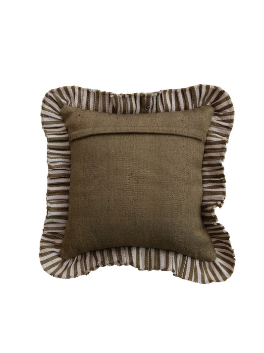 18" Square Woven Fabric Indoor/Outdoor Pillow with Stripes & Ruffle