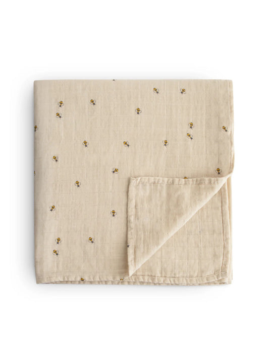 Organic Cotton Muslin Swaddle Blanket - Bees