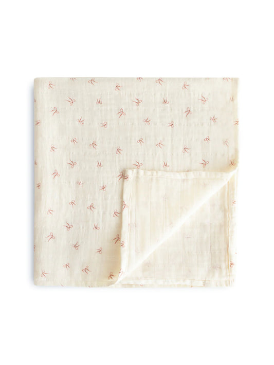 Organic Cotton Muslin Swaddle Blanket - Bows