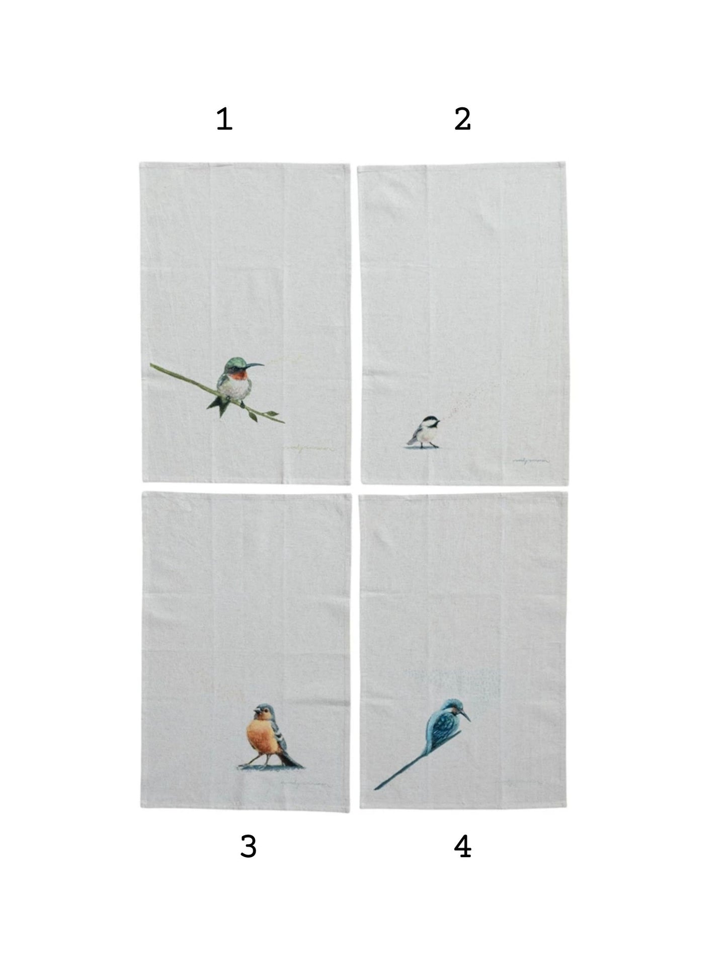 Cotton & Linen Printed Tea Towel w/ Bird