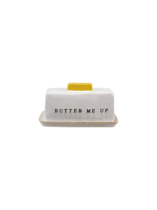 Stoneware Butter Dish w/ Debossed "Butter Me Up"