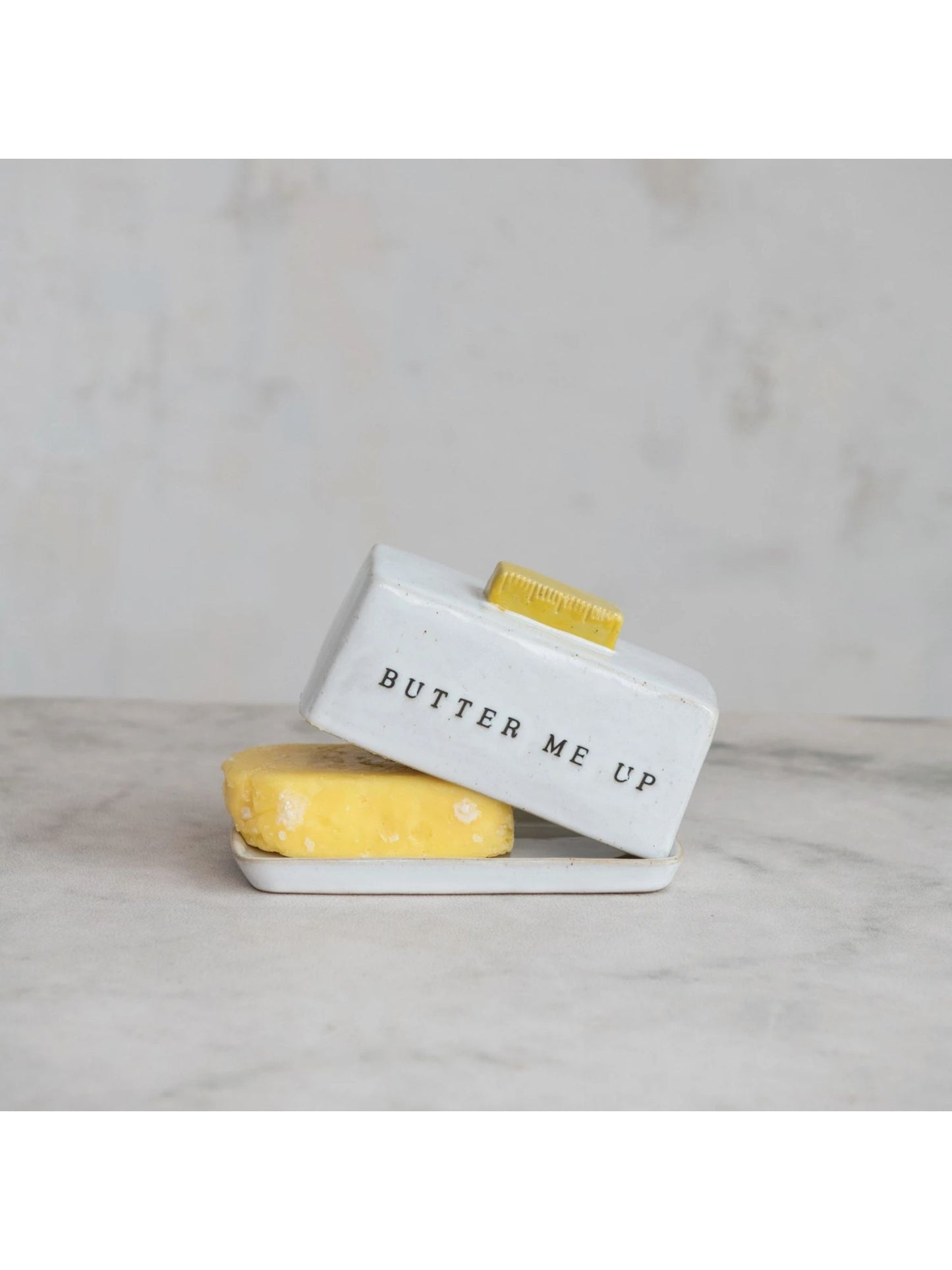 Stoneware Butter Dish w/ Debossed "Butter Me Up"