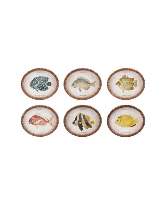 Oval Twisted Framed Glass Wall Décor w/ Vintage Reproduction Fish Image- Pick Up Only