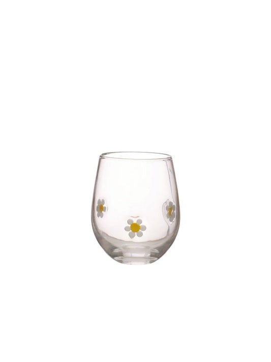 16 oz. Drinking Glass with Embedded Daisies