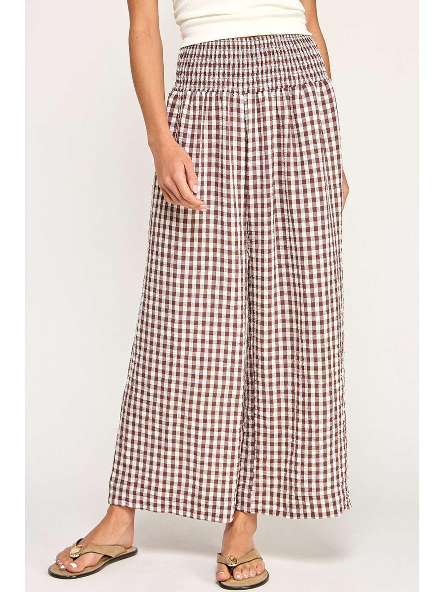 Gingham Linen Wide Leg Pants