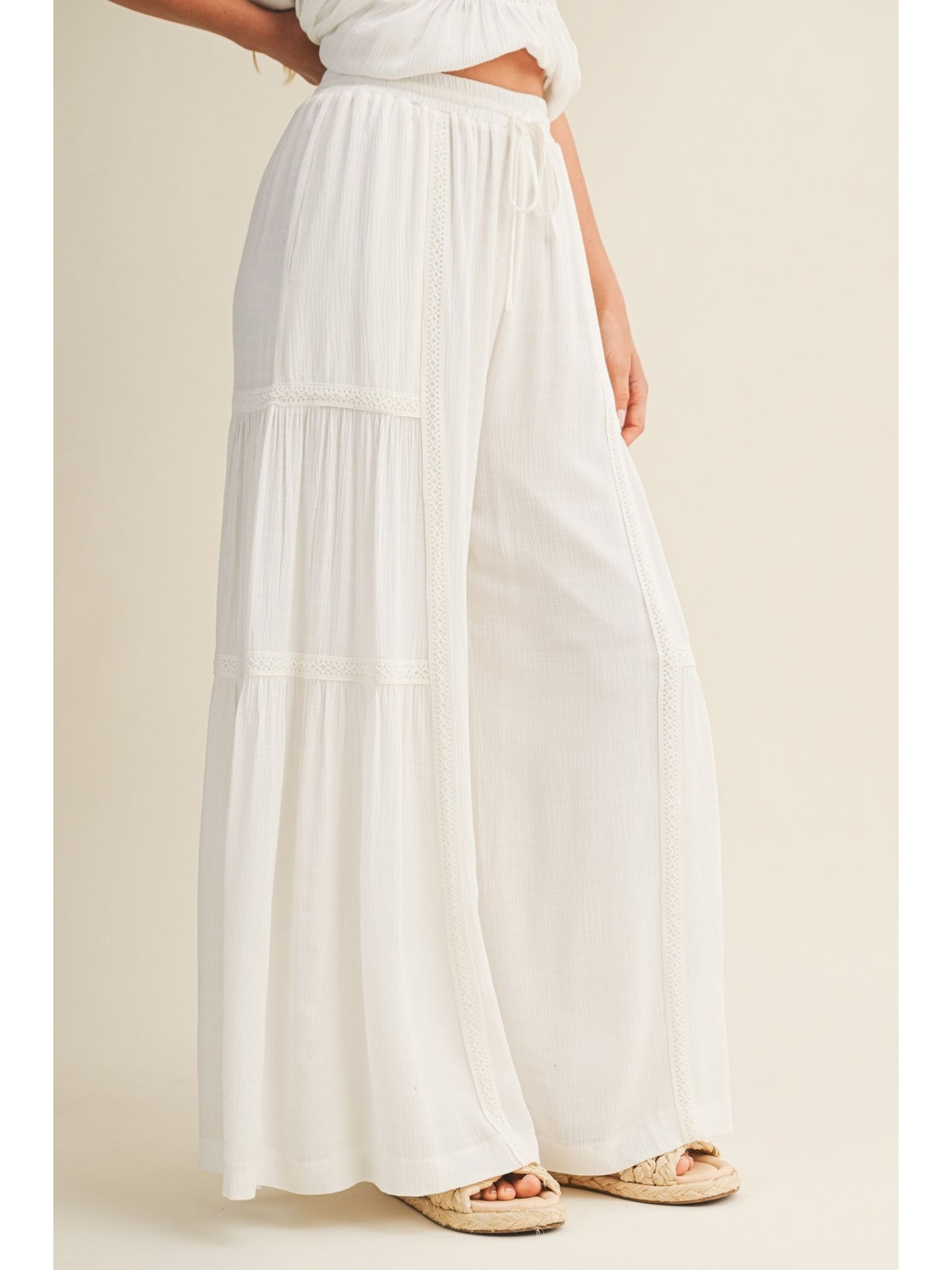 Lace Trimmed Wide Leg Pant
