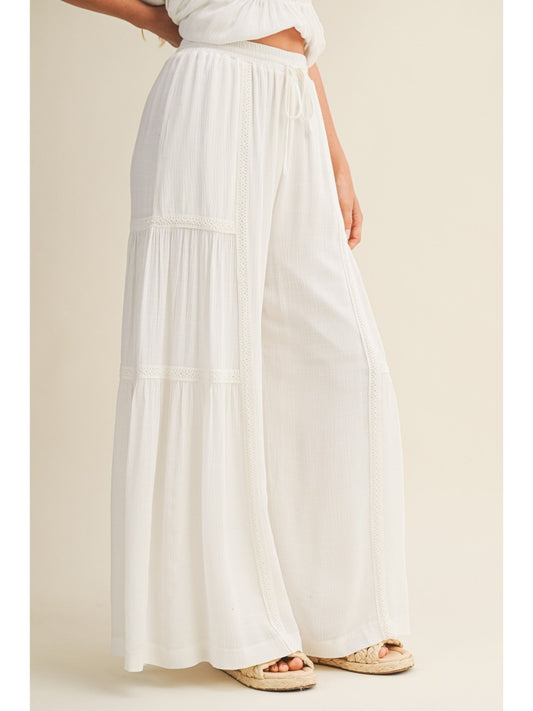 Lace Trimmed Wide Leg Pant
