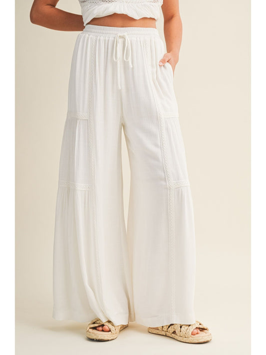 Lace Trimmed Wide Leg Pant