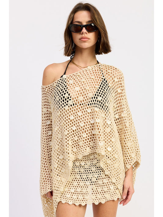 Shell Trim Crochet Poncho