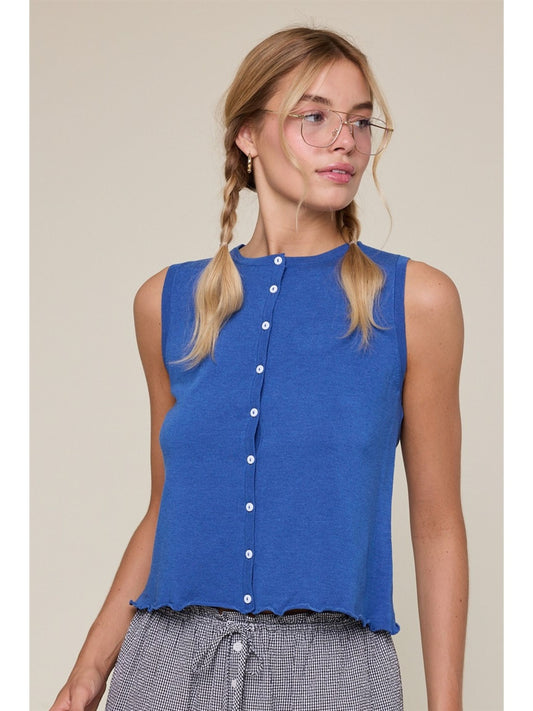 Lettuce Hem Button-up Sweater Tank