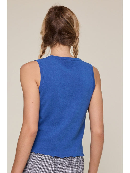 Lettuce Hem Button-up Sweater Tank