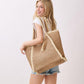 Two Tone Woven Straw Tote Bag