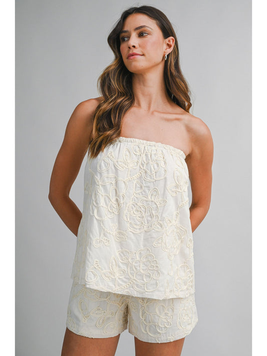Embroidered Strapless Tube Top