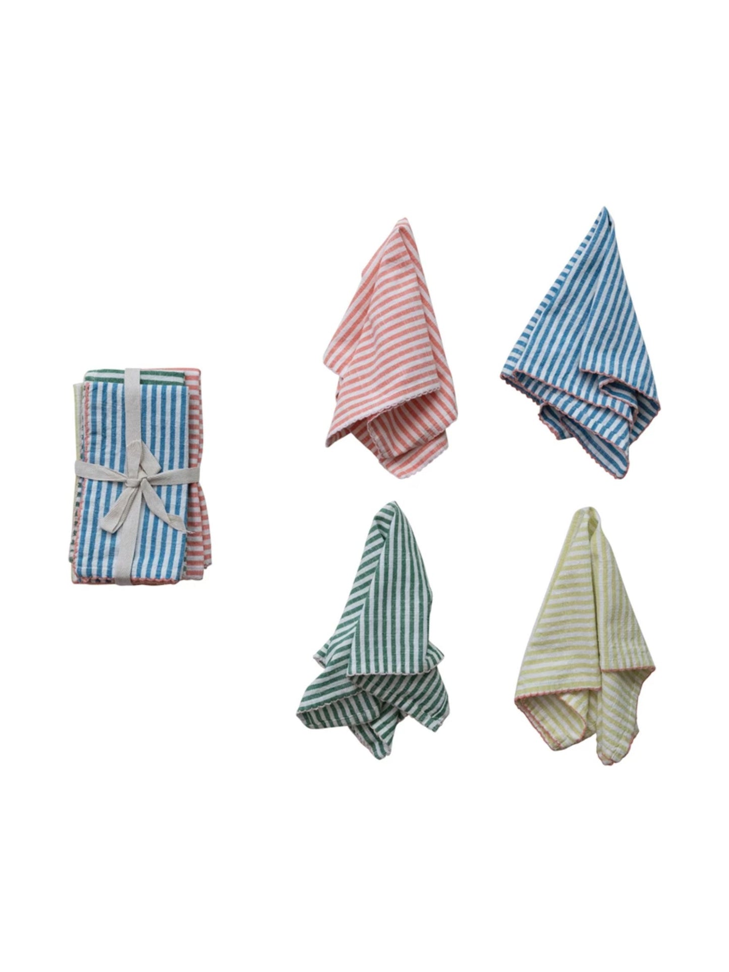 Woven Cotton Striped Napkins w/ Stitched Colored Trim